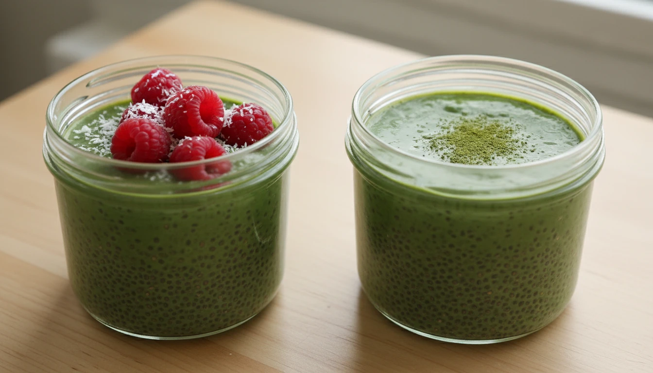 Overnight Chia Pudding with Collagen and Matcha